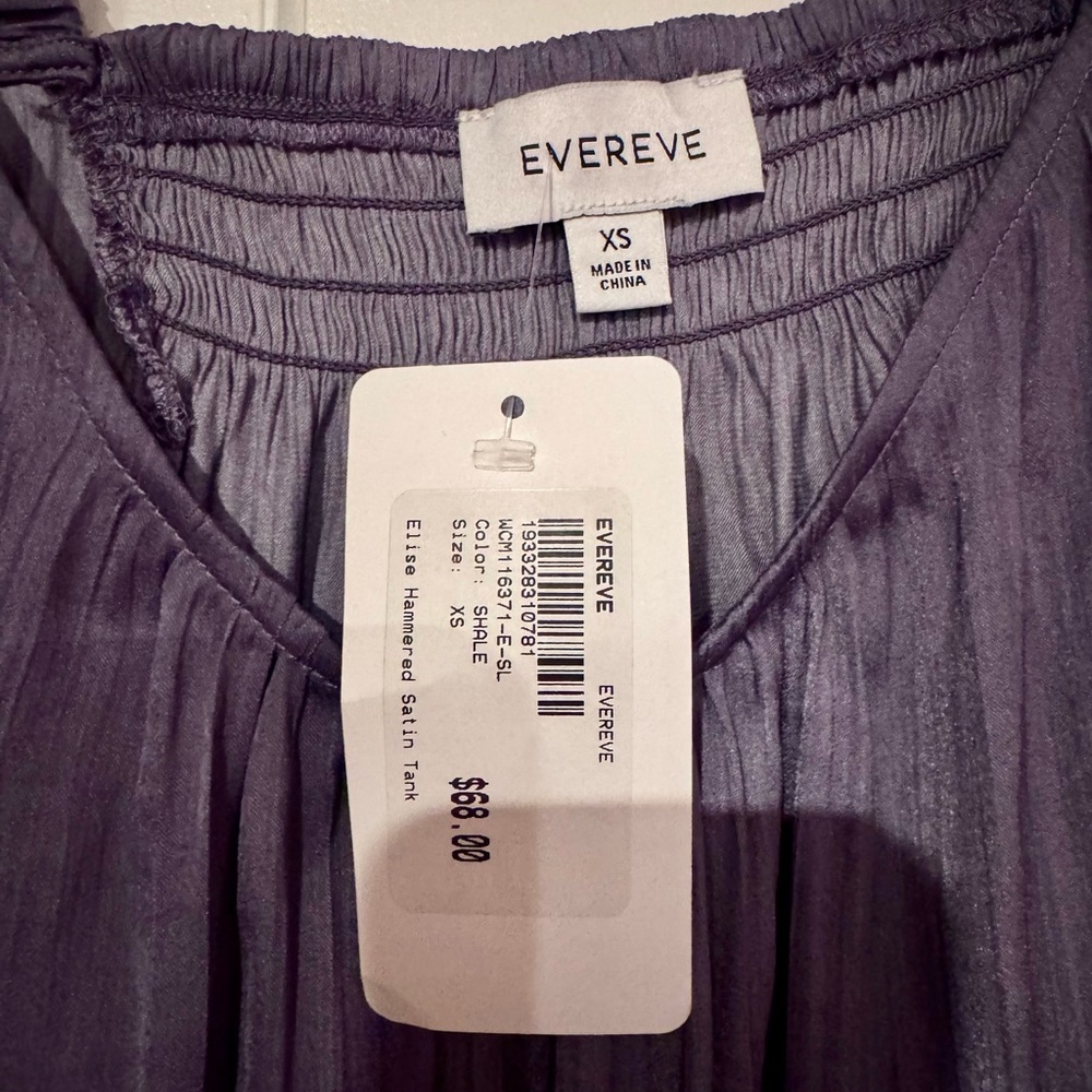 Evereve NWT Pleated Satin Scoop Neck Sleeveless Cami/Tank - Plumb/Gray Size XS